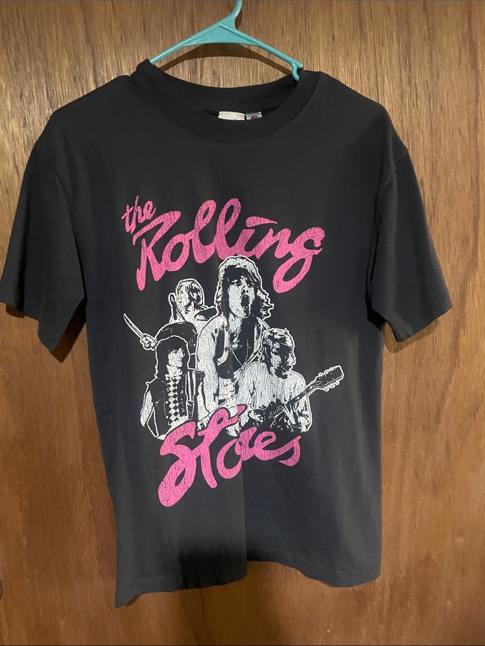 H&M Black Tee with Pink and White Graphic - The Rolling Stones